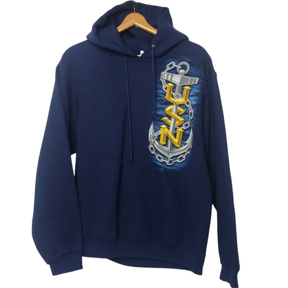 United States Navy The Sea Is Ours Mens M Sweatshirt Hooded Blue Anchor Logo - Picture 1 of 7